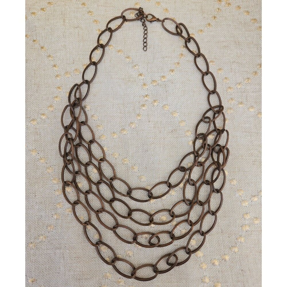 Antique Bronze Oval Link Layered Statement Necklace Adjustable Length